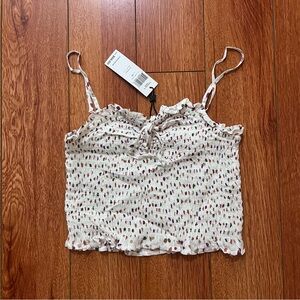 BCBGeneration Smocked Print Off White Tank Top